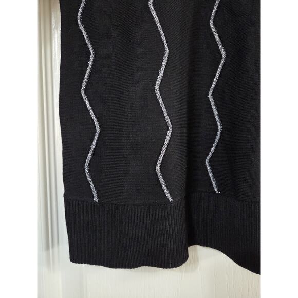 Cable & Gauge Rhinestone Glitter Black Silver Collared Chic Sweater NWT Medium - Picture 9 of 13